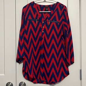 Chevron blue and red business casual top
